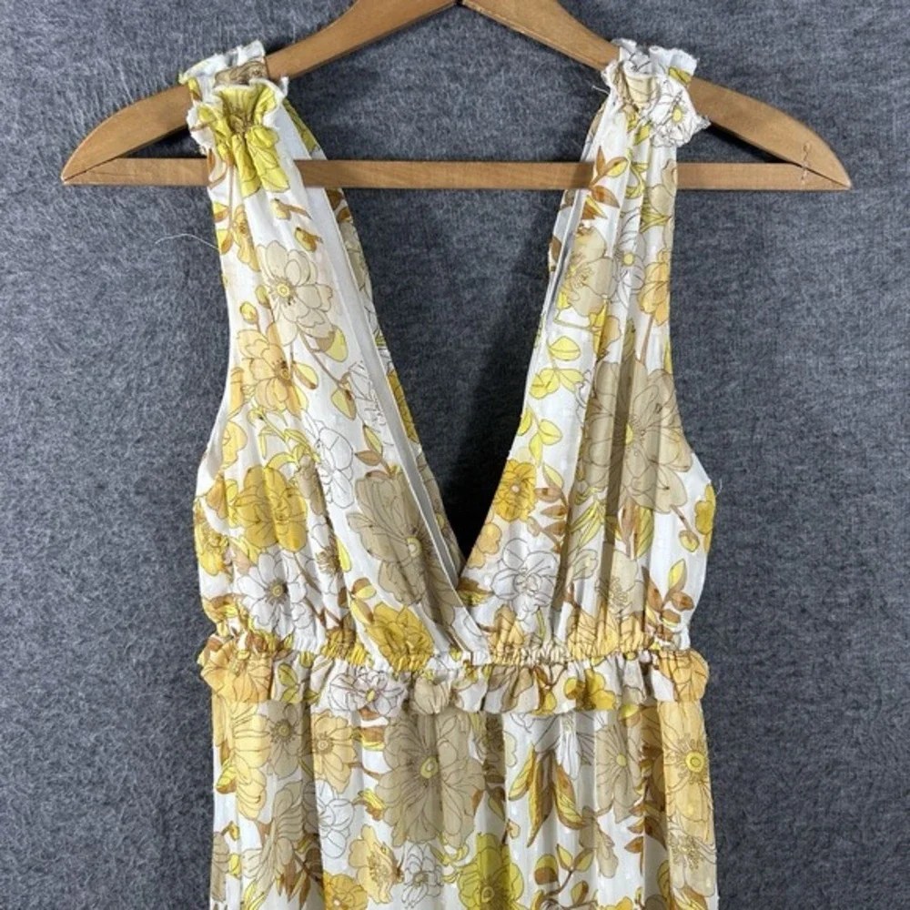 Charlotte Russe Maxi Women's Sundress Size M Yellow Floral Tiered Babydoll Lined - Picture 4 of 12